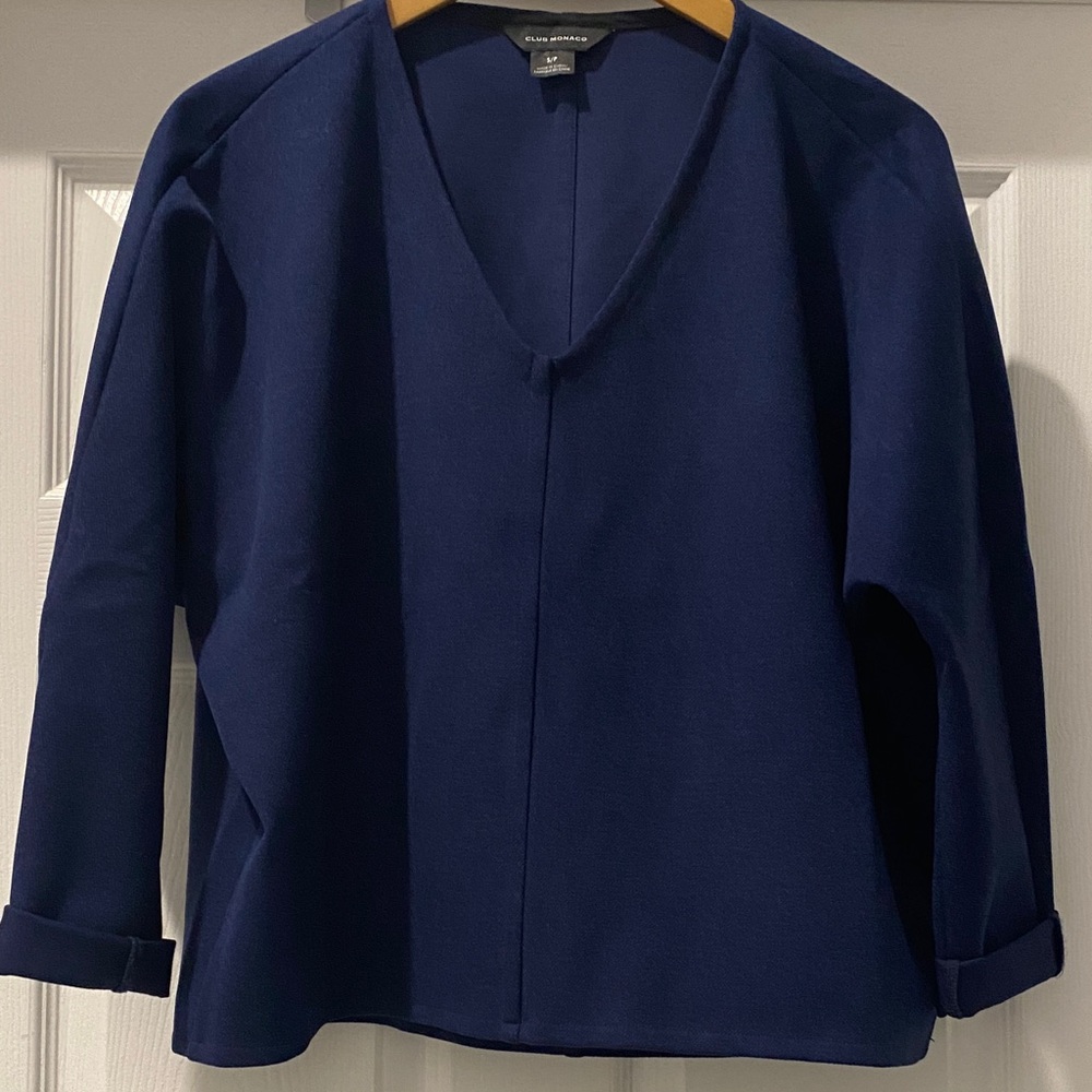 Club Monaco Navy V-Neck Blouse - Soft Sweatshirt